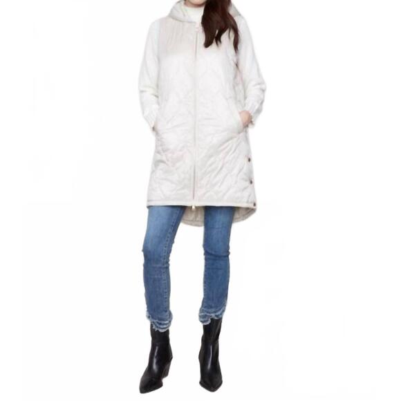 NEW CHARLIE B pearlized long hooded vest in white
